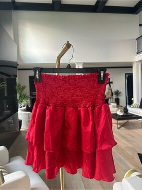 Red Tiered Smocked Mini Skirt